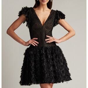 Tadashi Shoji Sho Black Minx Flower Embellished Mini Dress 2 NWT SCHE24623S